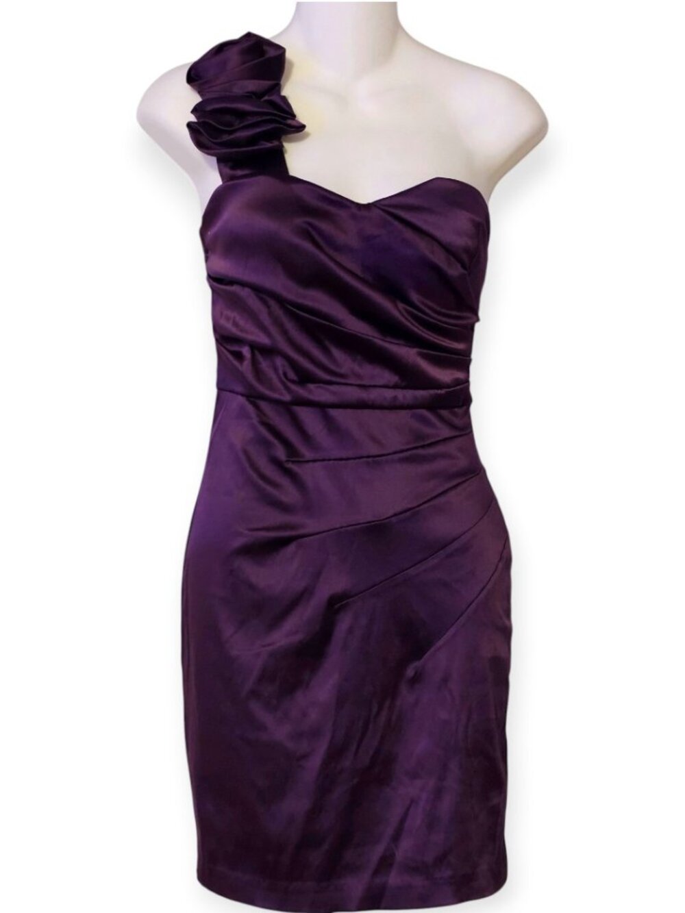 NWT April Shakira Satin Mini Dress Women’s Medium Purple One Shoulder Formal - Picture 4 of 10